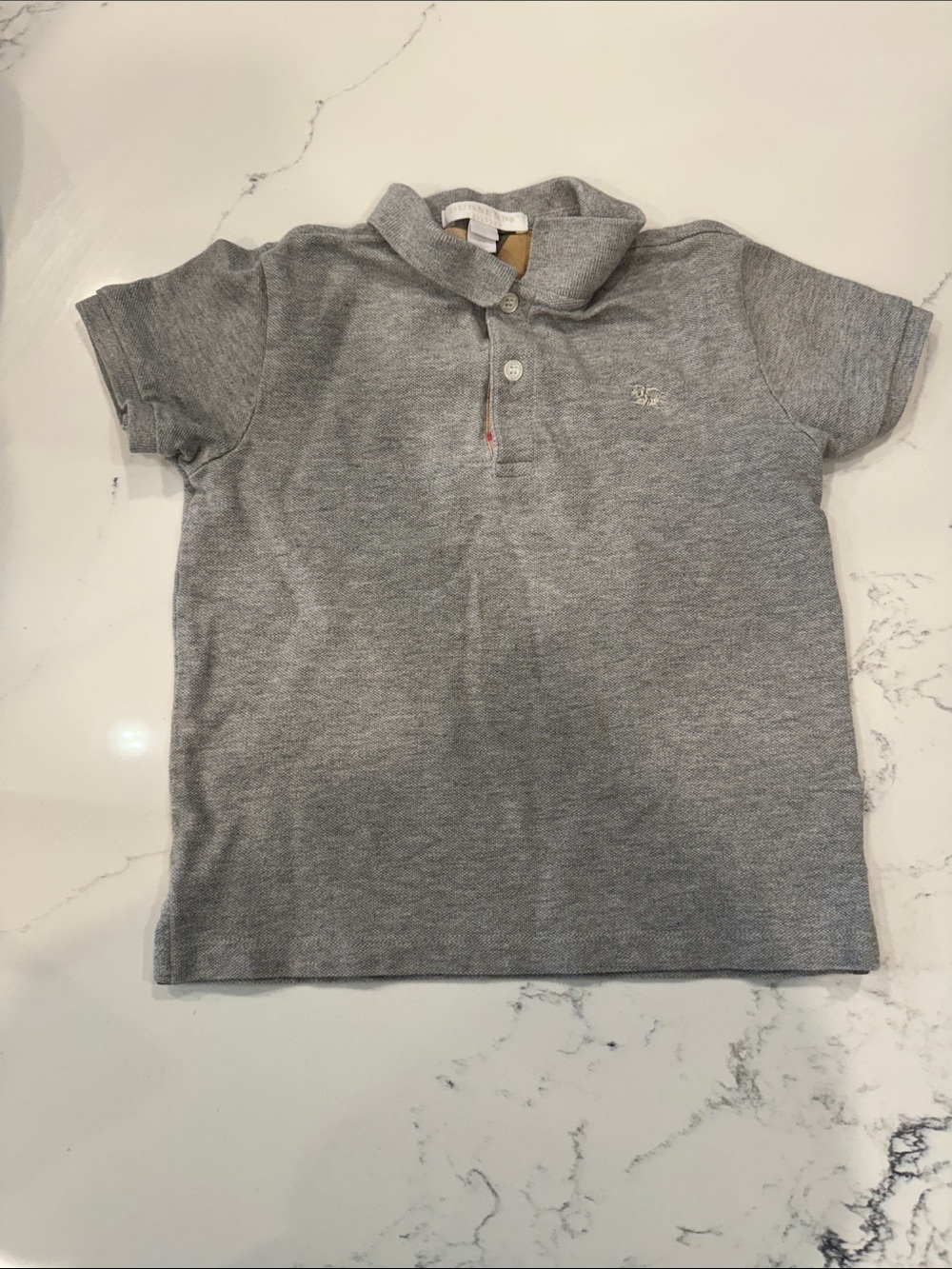 Burberry Kids Heather Gray Polo with Subtle Embroidered Logo